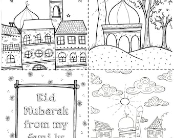 Happy Eid Mubarak Printable coloring cards Digital File Pdf