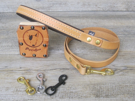 Tan Leather Dog Leash with Soft Padded Handle, Custom Lenght and Width, Brass, Nickel or Black Hardware, Handmade Dog Lead, Comfort Dog Lead