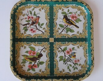 Daher Decorated Ware, Birds Tray, England, Vintage, 1970s