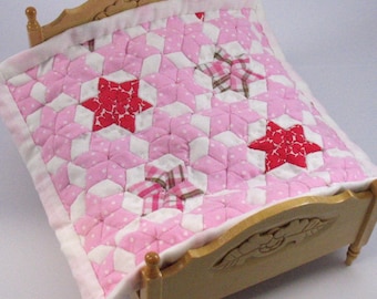 Dollhouse Miniature Patchwork Quilt in 12th Scale - Pink