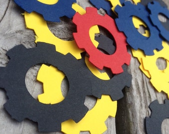 Transformer vector gear confetti, red,blue,yellow,black,bumblebee,optimus prime, birthday party, decor