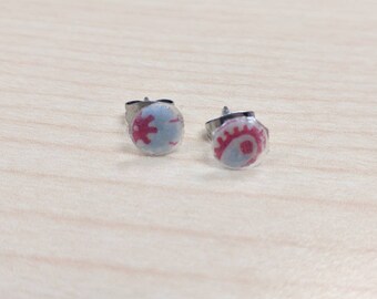 Tiny Pink and Blue Round Paper Stud Earrings