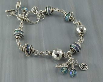 Lampwork Sterling Silver Wire Wrapped Bracelet-KTBL