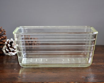 4 QT Large Glasbake Clear Ribbed Rectangular Refrigerator Dish M / Vintage Uncommon Casserole