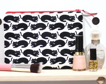 Black Cat pouch/ clutch / pencil case with zip closure