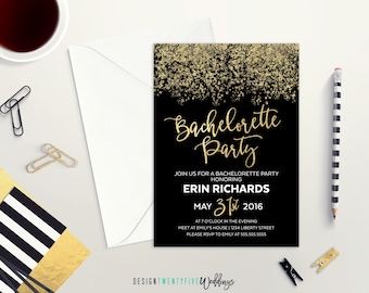 Black And Gold Bachelorette Party Invitations 1