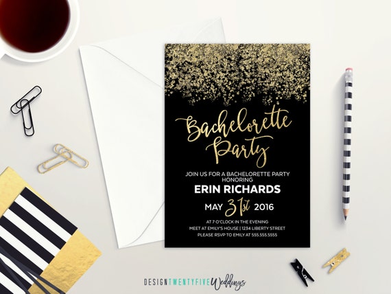 Black And Gold Bachelorette Party Invitations 6