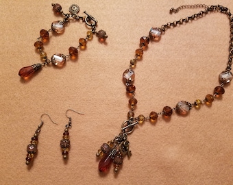 Teardrop bead necklace, bracelet earrings