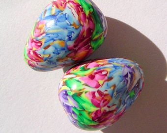 Easter Egg Handmade Artisan Polymer Clay Teardrop Bead Pair