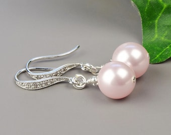 Blush Pink Pearl Earrings - Pearl Bridesmaid Earrings Swarovski - Pearl Bridal Earrings - Pink Pearl Drop Earrings - Bridesmaid Jewelry
