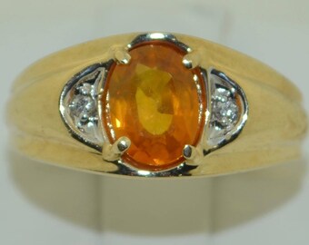14K Orange Sapphire & Diamond Ring