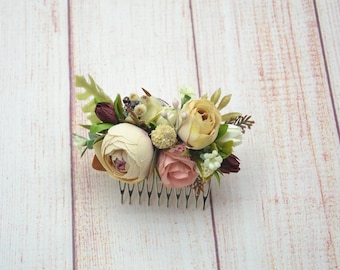 Barn wedding hair accessories Bridal comb Wedding flower comb Bridesmaid hair Floral comb Fairy hair flowers Boho wedding comb Hair comb