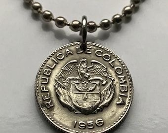 1956 Colombia 10 centavos coin pendant Colombian flags Andean condor Bogota Medellin Cali Barranquilla Cartagena Columbia n001254