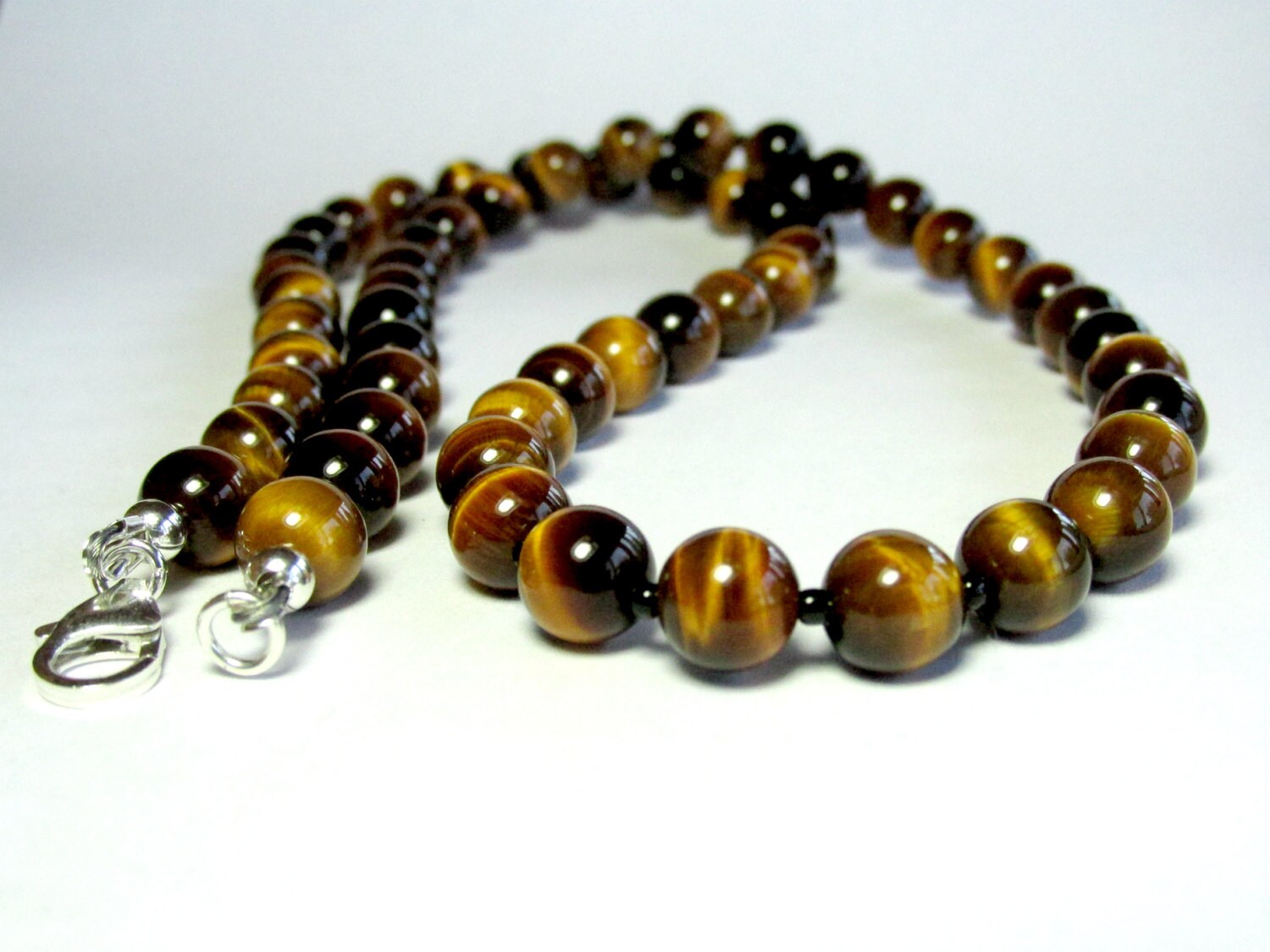 Mens Tiger Eye Necklace Mens Beaded Necklace Silver