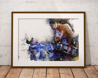 Levi Ackermann Shingeki no Kyojin Poster AoT Print Levi Mikasa Eren Armin Anime Watercolor Art Print, Anime Poster Watercolor Wall Art n327