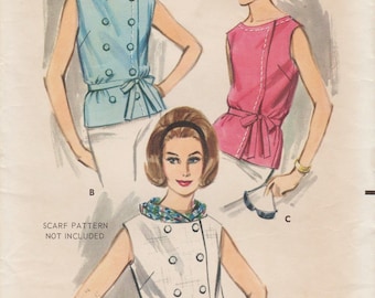 Butterick 3358 / Vintage 1960s Sewing Pattern / Blouse Shirt Top / Size 14 Bust 34
