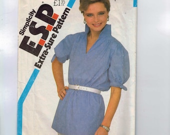 1980s Vintage Sewing Pattern Simplicity 5505 Misses Easy ESP Pullover Blouse Tunic with Puff Sleeves Size 8 10 12 Bust 31 1/2 32 1/2 3 99