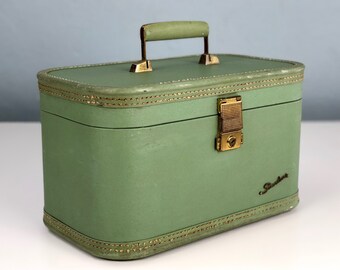 Vintage Mint Green Starline Train Case, Vintage Luggage by Baltimore Luggage Company, Makeup Case