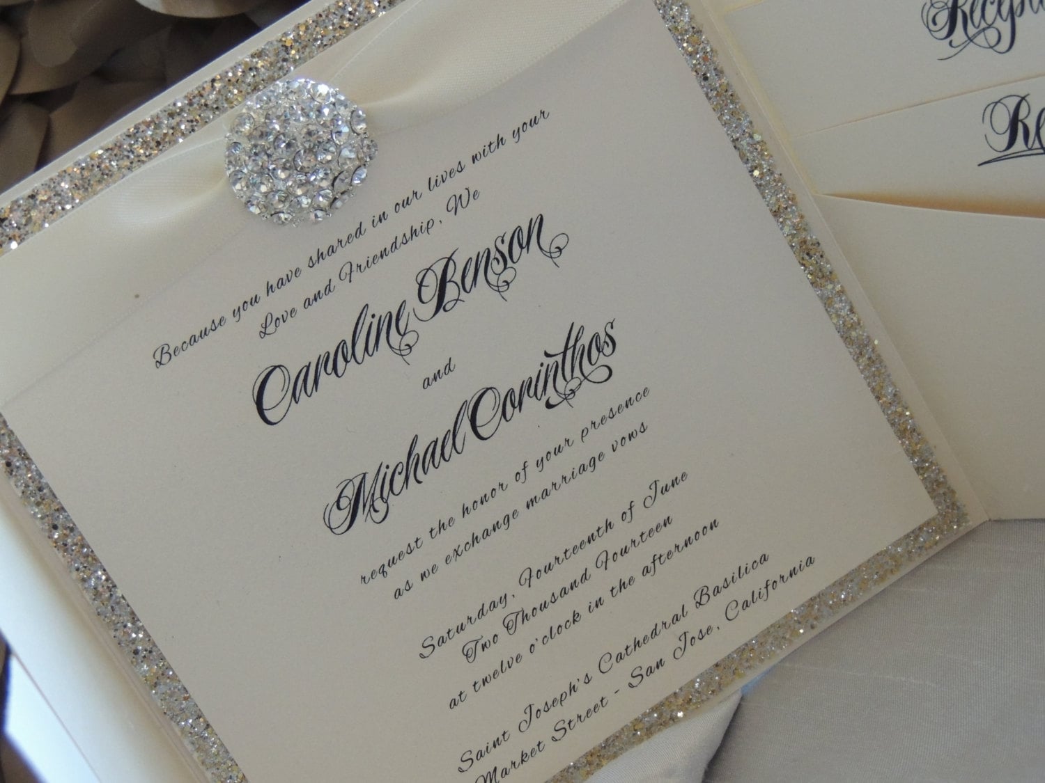 Glitter / Brooch Pocket Wedding Invitation Exclusively from our All That Glitters Invitation Collection.... these handmade wedding invitations with crystal