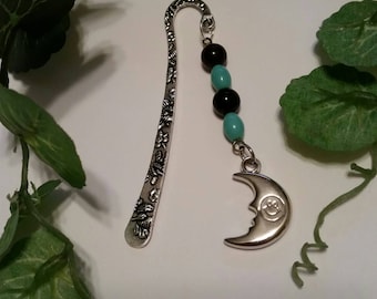 moon, Bookmark, Books, Reading,Handmade,Beads,Turquoise,Blue,moon,Charms