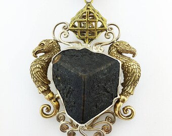 Brown Tourmaline & Bronze Griffin Pendant Brown 925 Sterling Silver 68.32 grams