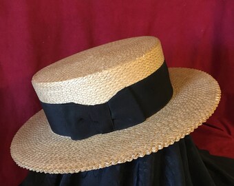 Mens Panama Straw Porkie - Straw Boaters Hat - Imperial Club Hat - Porkpie Hat - Italy Straw Hat - Panama Flat Straw Hat//Costume//Theatre
