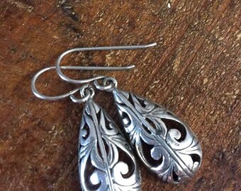 Sterling Silver Filigree Drop Earrings Vintage