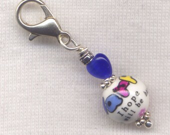 Happy Stitch Marker Clip Hand Painted Ceramic I Hope You Will Be Happy Single /SM233B