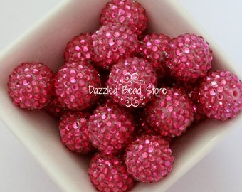 Rose colored RHINESTONE chunky, bling ball beads 22mm
