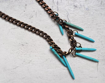 turquoise spike + vintage brass necklace