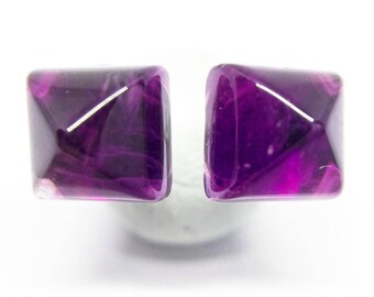 Amethyst Gemstone Earrings, 8mm Faceted Squares, Sterling Silver Posts Studs Earrings, Deep Purple Earrings, February Birthstone, E17175