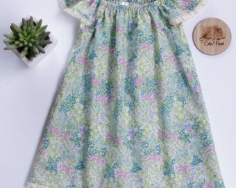 Seaside dress, girls dress, summer dress, lace, green, toddler dress, size 00, size 2, size 3