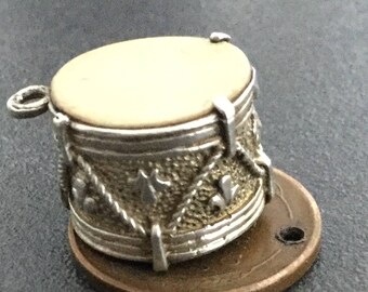 Sterling Silver Bracelet Charm Drum Necklace Pendant fob
