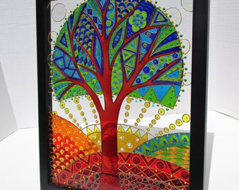 Tree art Glass painting Bohemian decor Wall decor Painted glass Wedding gift Original painting Glass art Abstract landscape art