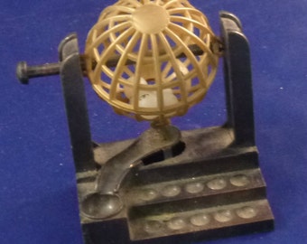 Vintage Bingo Cage with Balls on Display Stand Metal Diecast Pencil Sharpener, 1970s