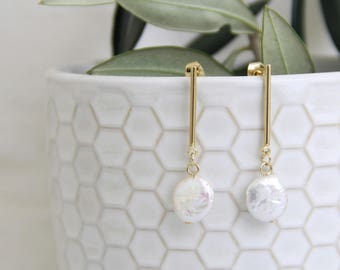 Ivory Pearl Drop Earrings, Bridal Pearl Earrings, Bridesmaid Pearl Earrings, Pearl Cluster Earrings-2034