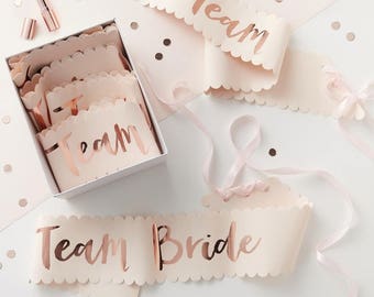 Rose Gold Team Bride Sashes, Bachelorette Sash, Hen Party Sash, Rose gold sash, Hen Party, Bachelorette Party, Rose Gold Bridal Shower,