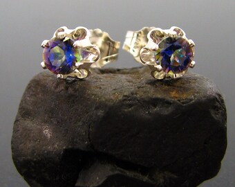 Mystic topaz stud earrings, genuine mystic topaz stud, sterling silver earrings 4 mm, mystic topaz earrings, mystic topaz jewelry