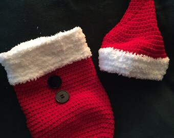 Crocheted Baby Christmas Santa hat & cocoon