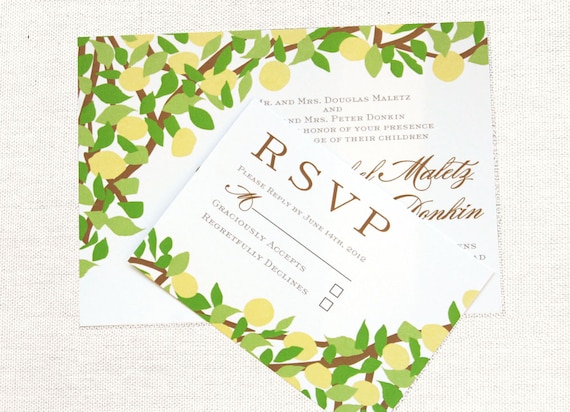 items similar to lemon tree yellow and green wedding invitation