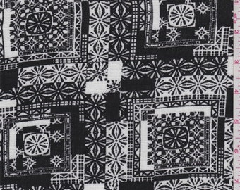 Black/White Tile Rayon Crepe, Fabric By The Yard