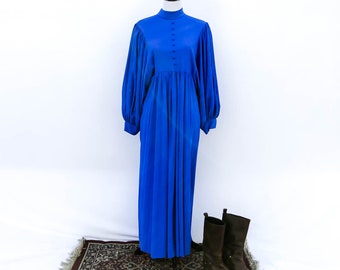 Vintage 1970s royal blue bishop sleeve dress