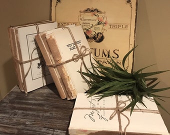 Minimalist, Distressed Books, Unbound Books, Old Book Stack, Rustic Decor, Rustic Books, Decorative Books, Book Decor, Vintage Decor