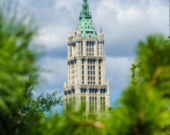 NYC skyline picture Woolworth building from brooklyn urban photos cityscape office art home decor photograph new york city skyscrapers