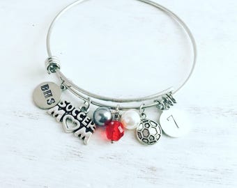 Soccer mom, soccer, personalized, soccer, charm bracelet, hand stamped jewelry, soccer jewelry, soccer number, stamped jewelry,adjustable