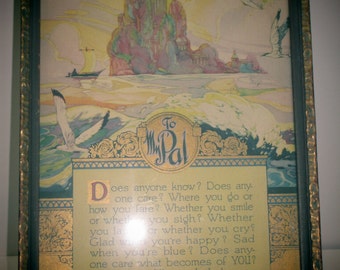 TO MY PAL 1924 J.P. McEvoy Framed Poetry, 1924 Friend Poetry, To My Pal Poem 1924, Best Friend Gift, Vtg J. P. McEvoy Poetry