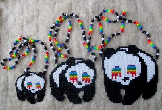 Trippy Raver Panda Dripping Eyes Beaded Kandi Perler Art