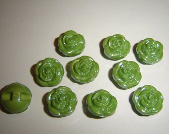 GLASS IRIDESCENT buttons 5 / / 13 mm / / Green