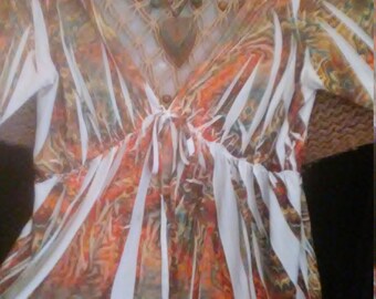 PLUS SIZE(2X) Orange Spin Art Blouse/by Simply Irresistible/ V-Neck w/ Empire Waist