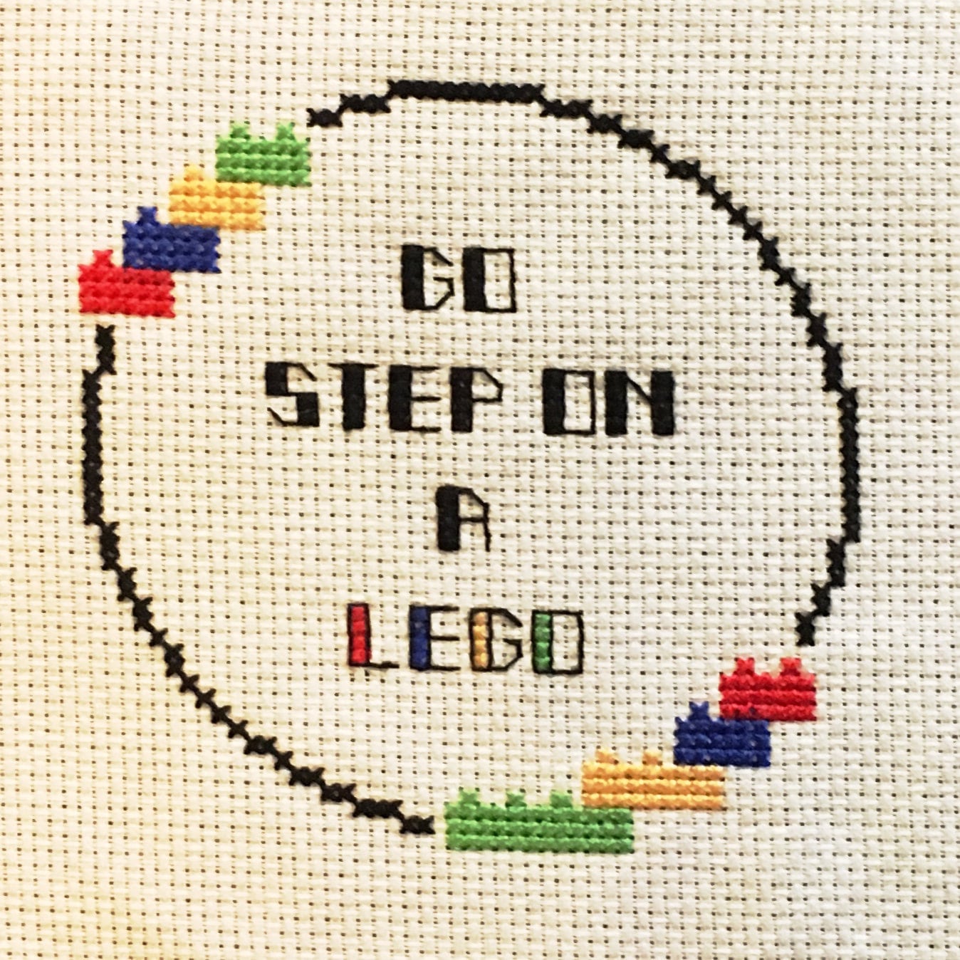 Go Step On A Lego cross stitch pattern